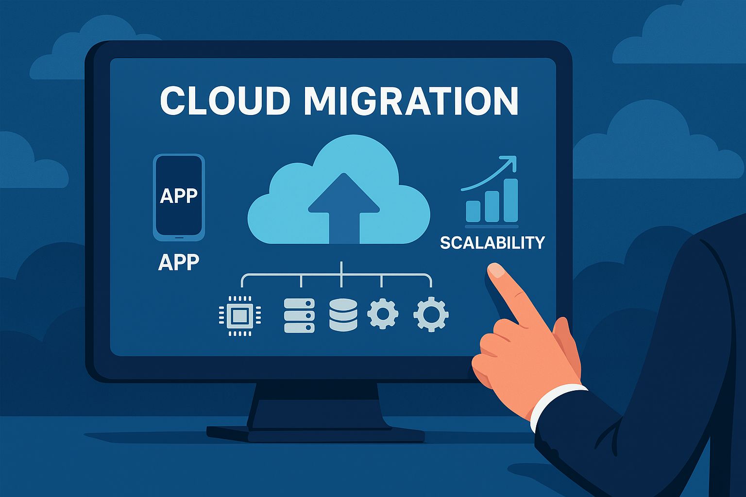 Cloud migration dashboard for mobile applications highlighting scalability and modern architecture