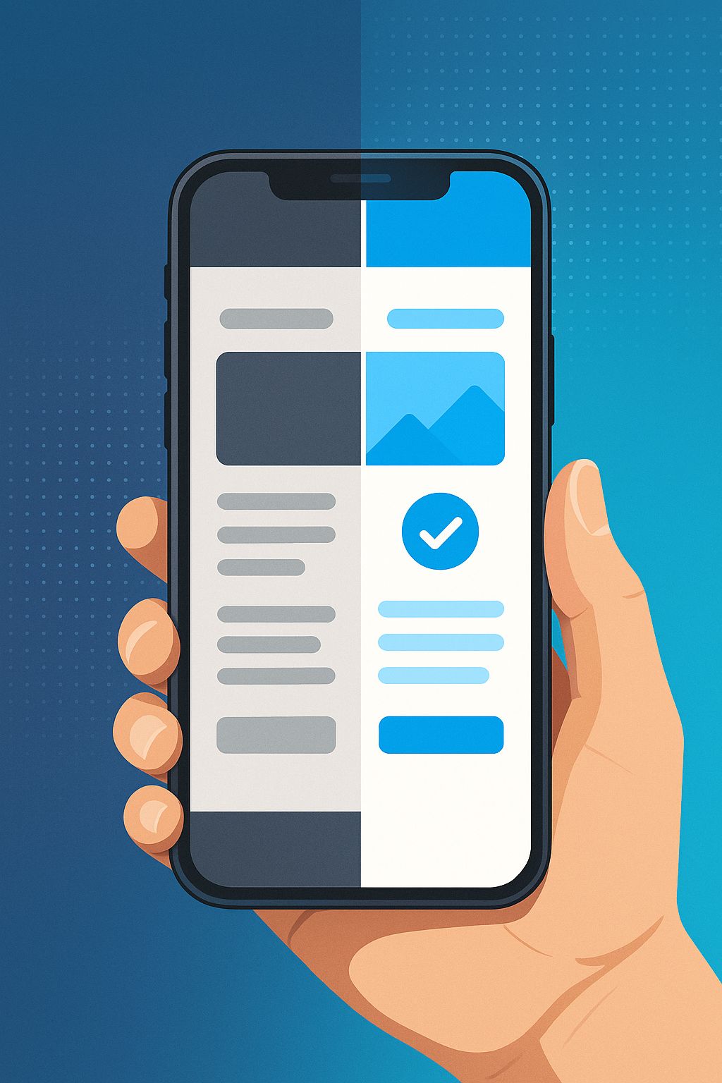 Mobile app interface showing old and modernized design side by side to demonstrate improved user experience