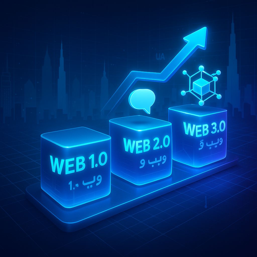 Visual representation of Web 1.0 to Web 3.0 evolution with blockchain and semantic web in the UAE